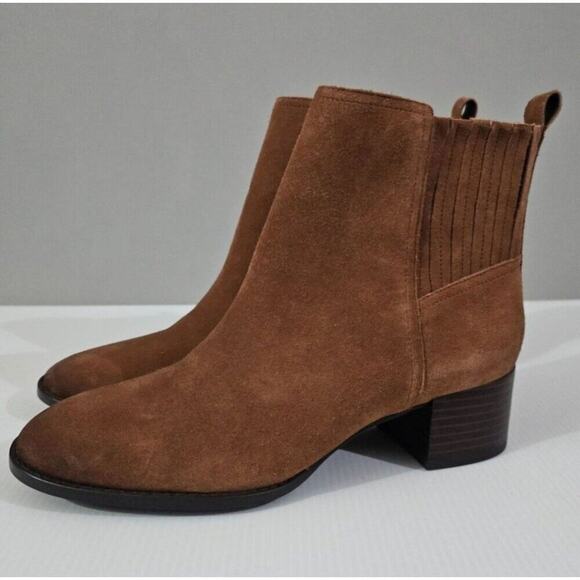 NEW Sam Edelman Kaiti Zip Ankle Bootie Womens 7.5 Brown Suede Low Heel Western - Picture 1 of 13